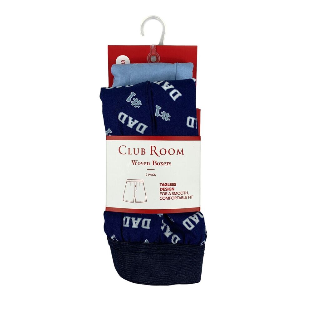Club Room Mens 2-Pack #1 Dad Solid Woven Boxers Navy Blue S